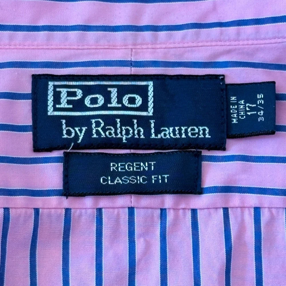 Polo Ralph Lauren Dress Shirt Mens Sz 17 34/35 Regent Classic Fit Pink Striped
